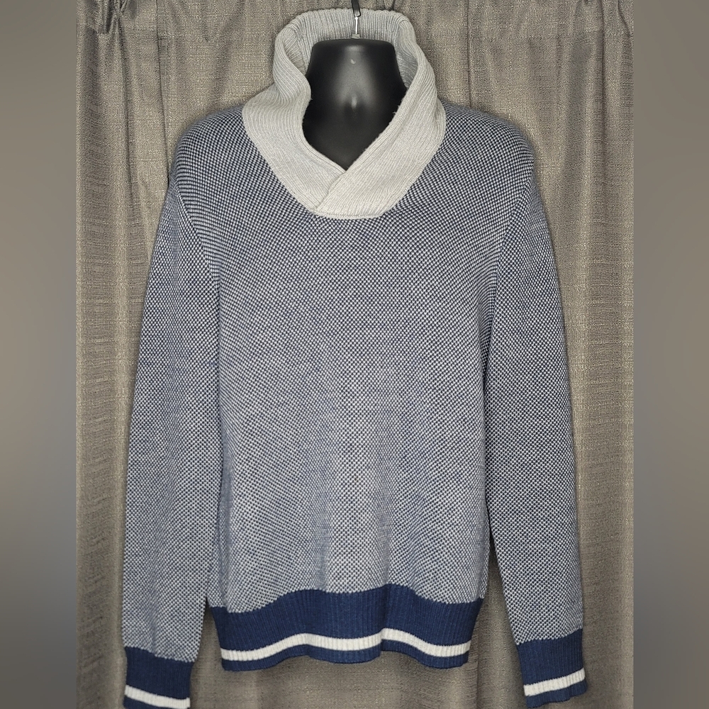 Banana Republic Large Men's Jumper Sweater Shawl Neck Blue and Grey